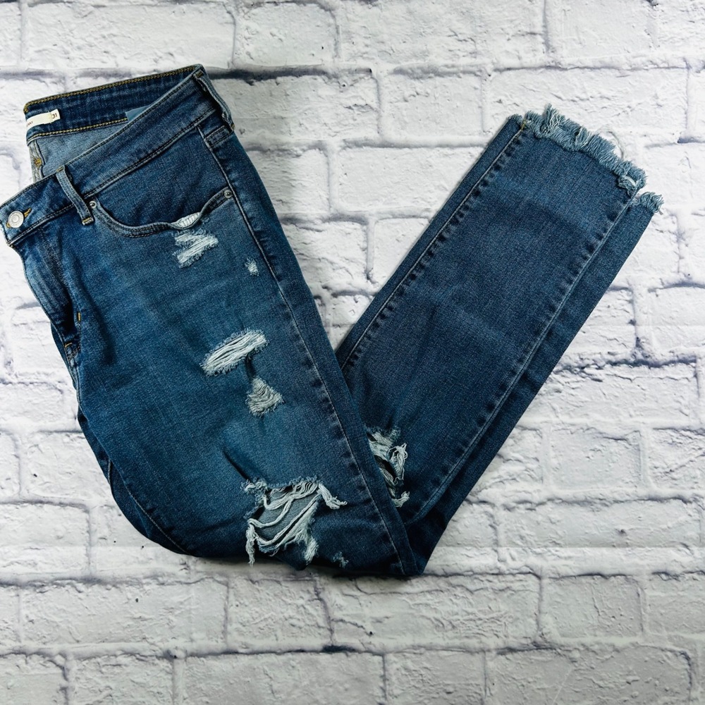 Levis 711 Skinny Jeans Womens 31 Medium Wash Distressed Frayed Hem 18881-0294
